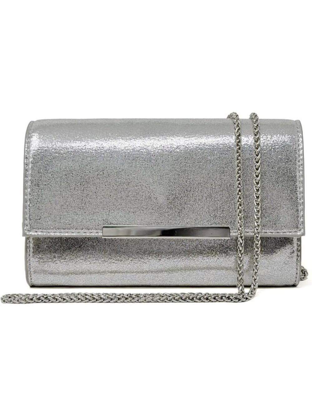 Women’s Shiny Silver Clutch Purses Wristlet Vegan Leather Formal Evening Bag